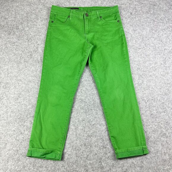 Kut From the Kloth KFTK Catherine Slim Boyfrined Pants Womens 10 Green Cuffed - Picture 1 of 15